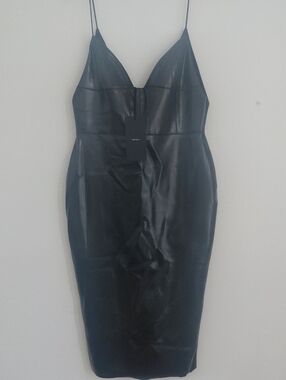 Alex Perry Black Faux Leather Midi Slip Dress